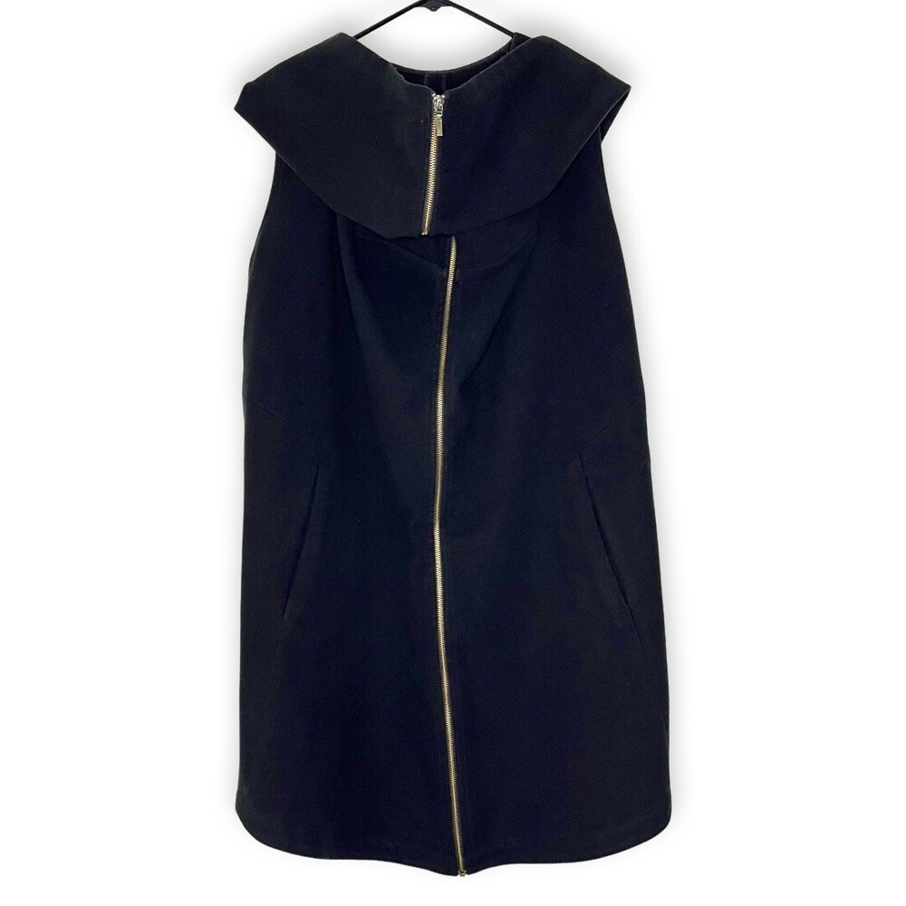 Valette Womens Vest Small Black Zip-Up High Collar Hooded Mid-Length Pockets